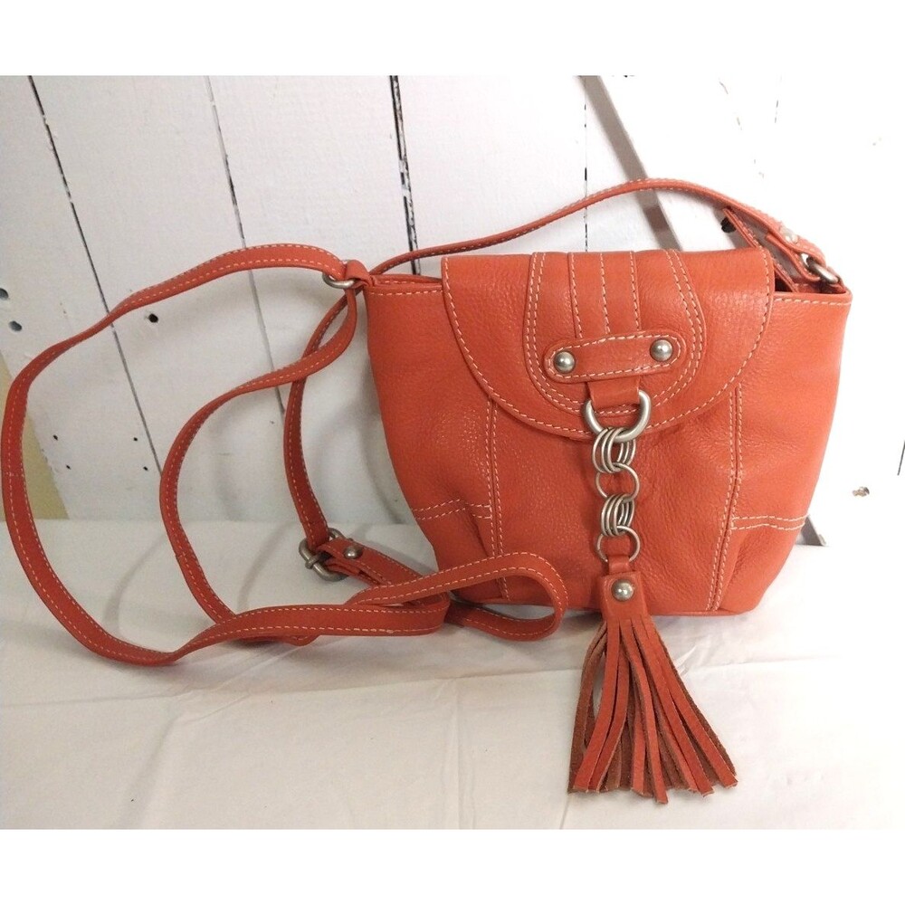 Paul & Taylor Leather Crossbody Bag Side Zipper Tassel Adjustable Burnt Orange